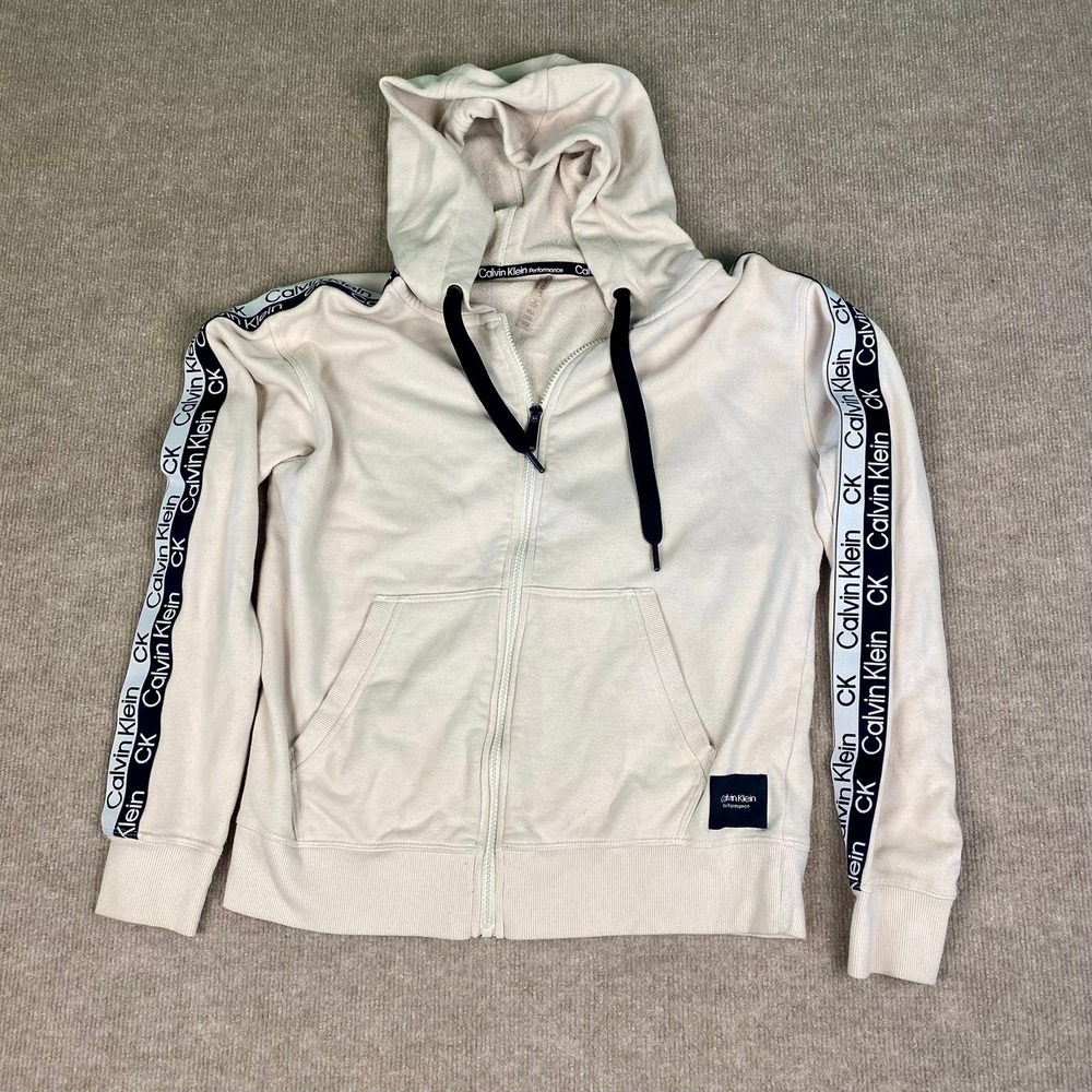 Calvin Klein Women's XS Performance Full Zip Hoodie White Athleisure Logo‎ Trim